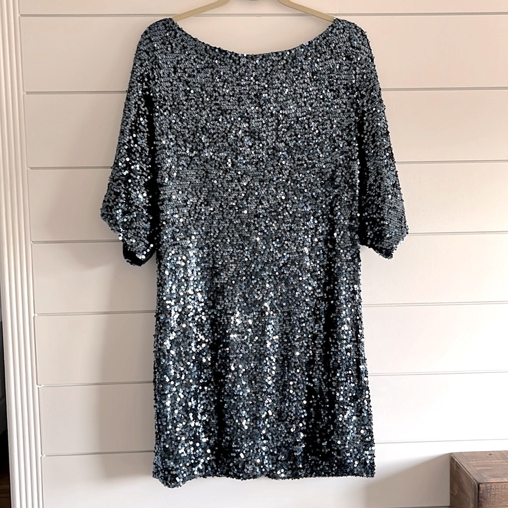 NV Couture Blue Sequin Shift Dress